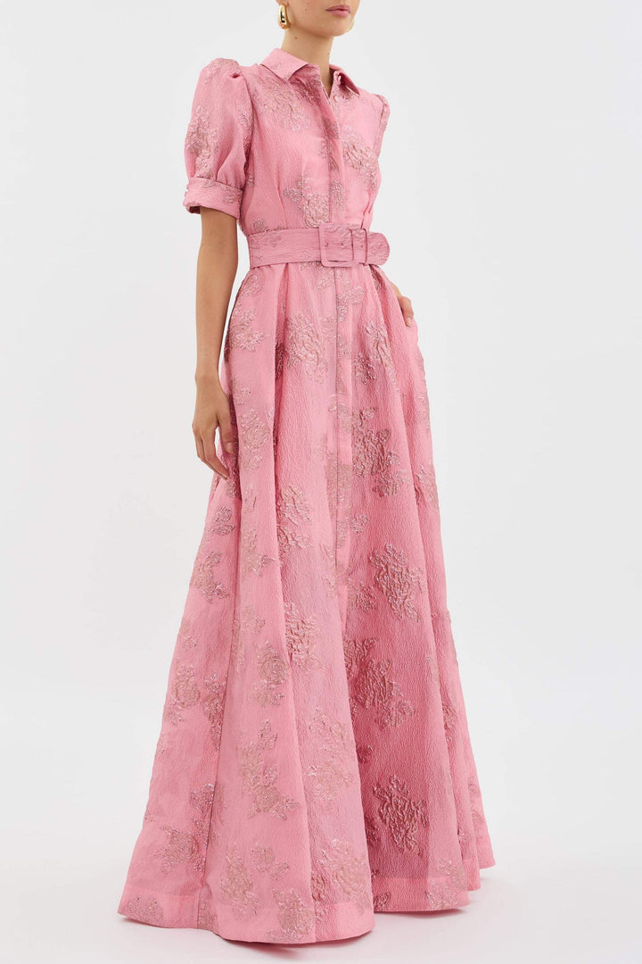 Aven - Retro roze revers hoge taille jurk 