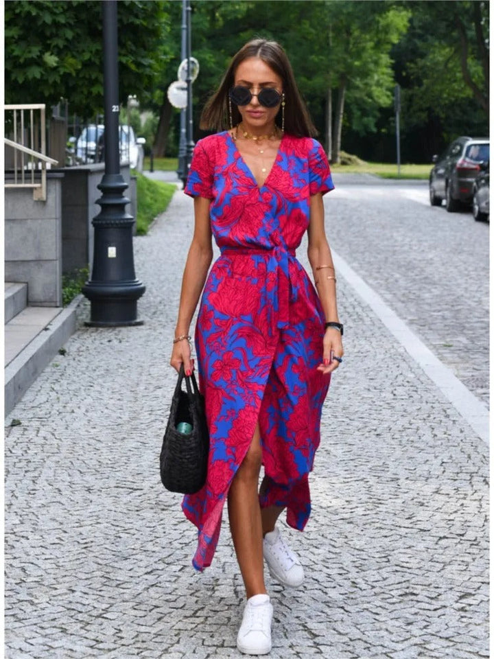 Vada - Sunset Stroll V-hals split print jurk