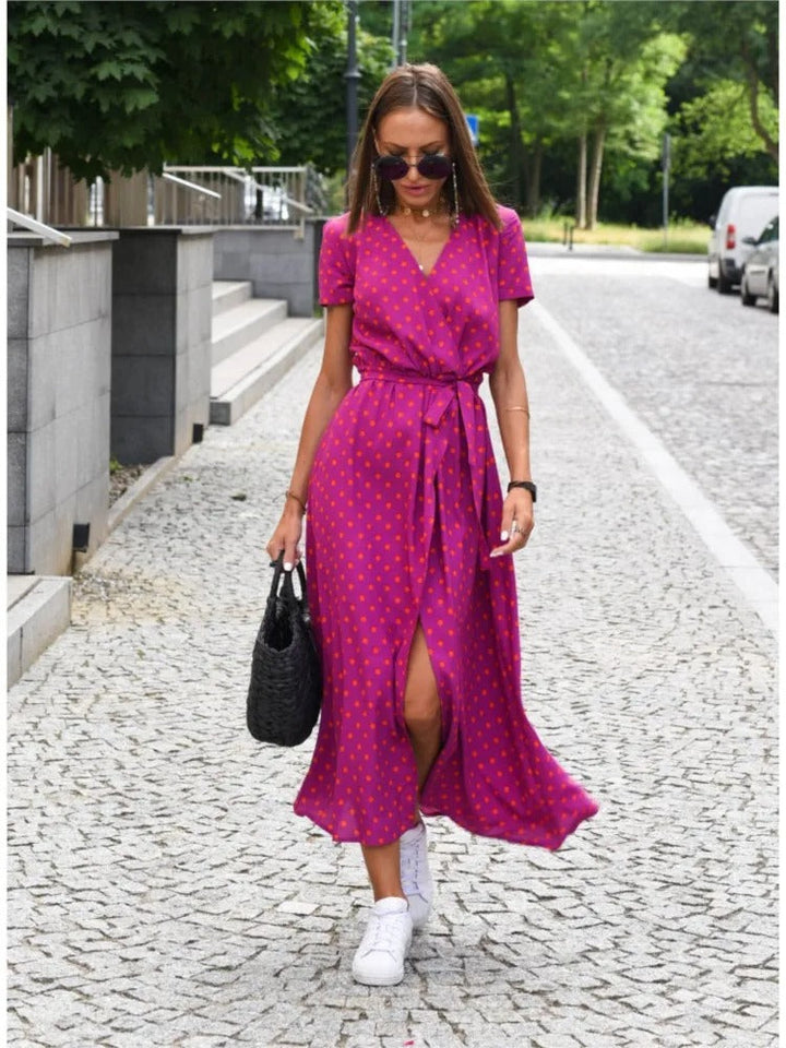 Vada - Sunset Stroll V-hals split print jurk