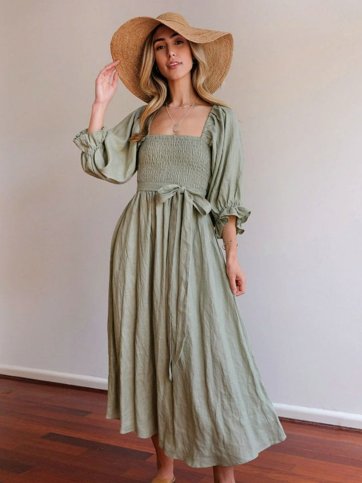 Aviana - Elegante, omkeerbare maxi-jurk met pofmouwen 