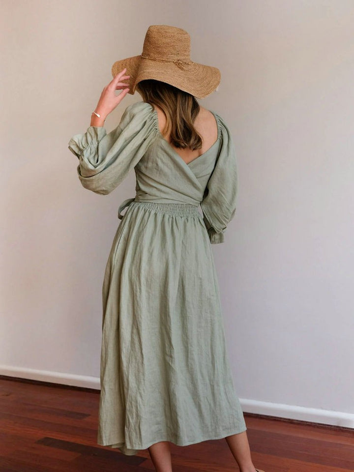 Aviana - Elegante, omkeerbare maxi-jurk met pofmouwen 