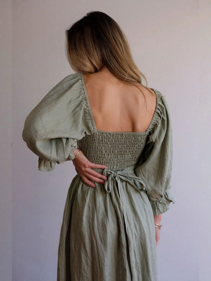 Aviana - Elegante, omkeerbare maxi-jurk met pofmouwen 