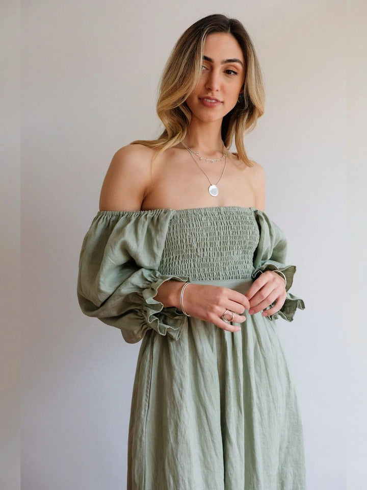 Aviana - Elegante, omkeerbare maxi-jurk met pofmouwen 