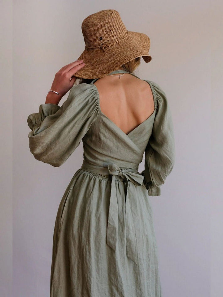 Aviana - Elegante, omkeerbare maxi-jurk met pofmouwen 