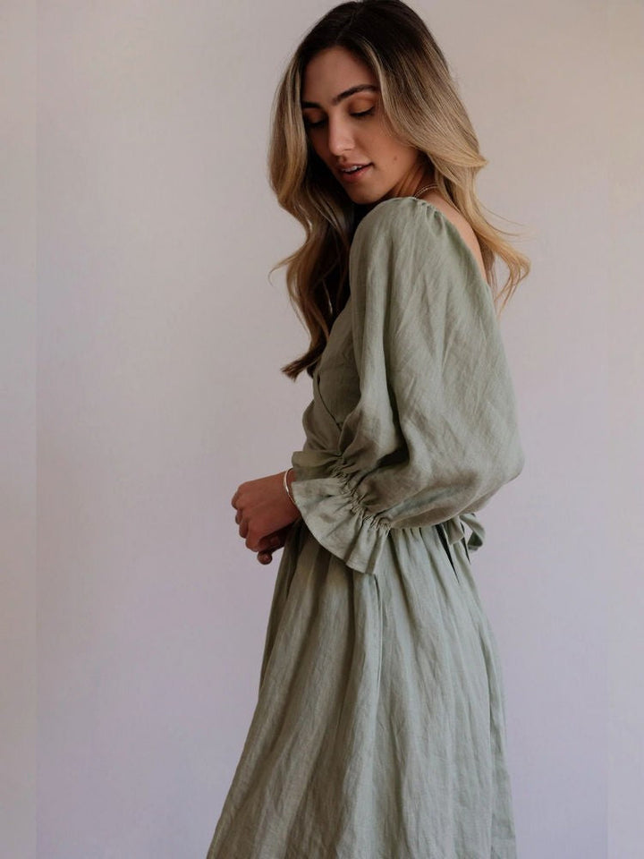 Aviana - Elegante, omkeerbare maxi-jurk met pofmouwen 