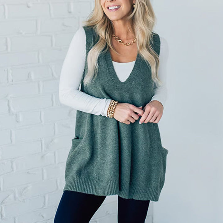 Carole™ - Mouwloos gebreid vest met zakken en V-hals
